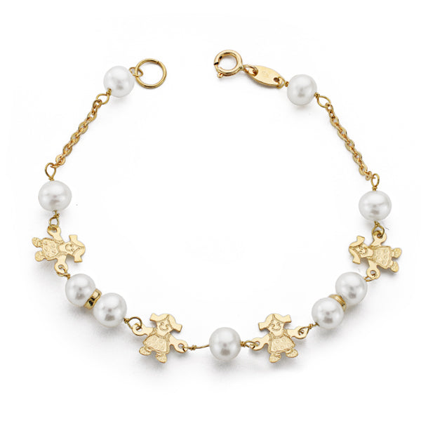 Pulsera con Perlas de 5,5 mm y Muñecas. Largo: 17 cm de oro amarillo 9K