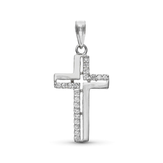 Cruz con Circonita 25 x 13 mm de oro blanco 9K
