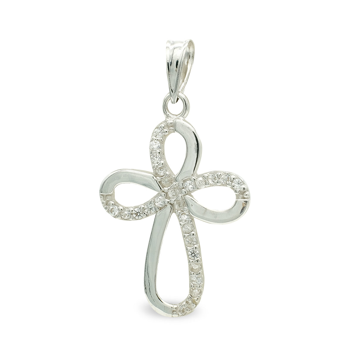 Cruz Circonita 24 x 16 mm de oro blanco 9K