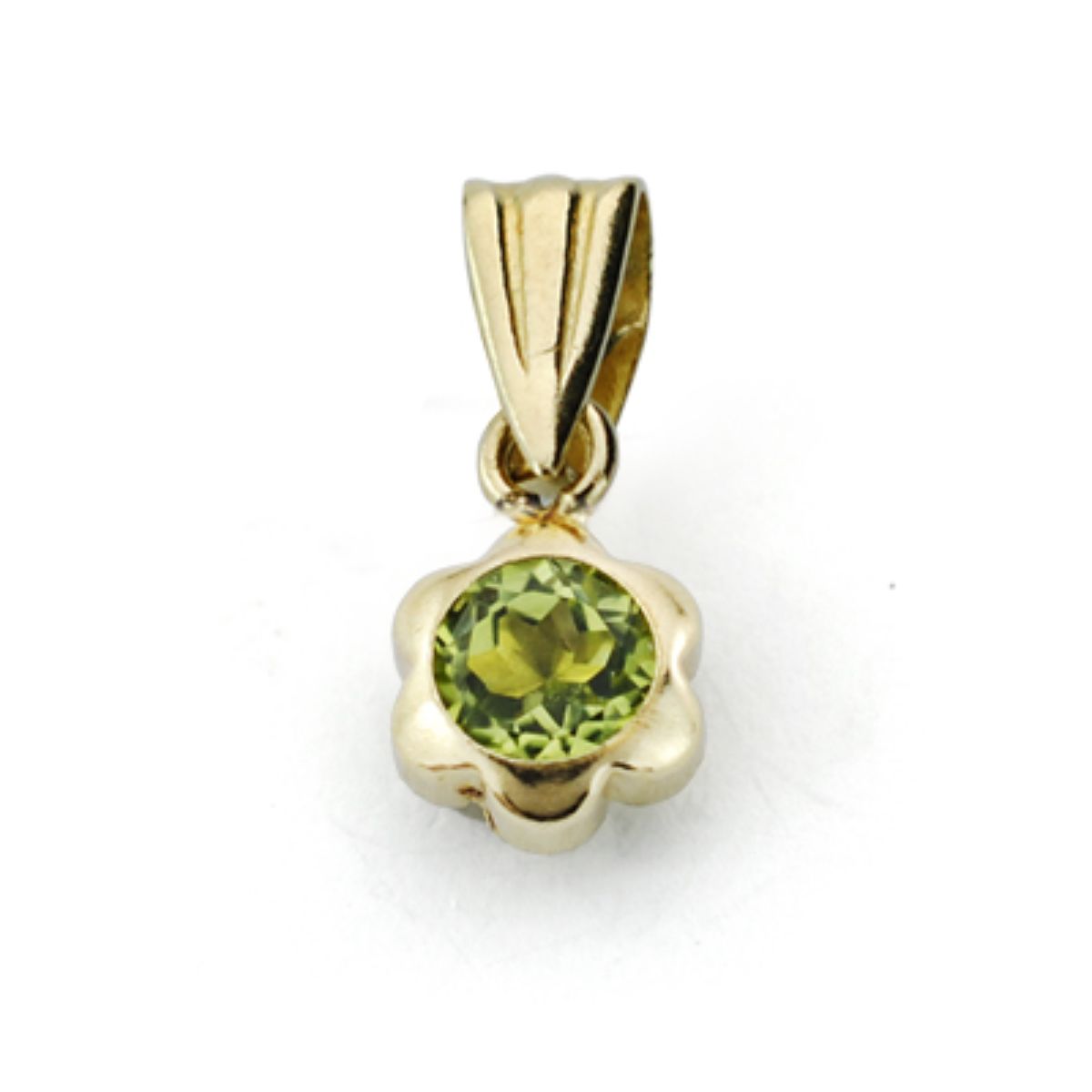 Colgante Chaton Margarita Olivina Natural 0,29 Qts. 4 x 4 mm de oro amarillo 9K