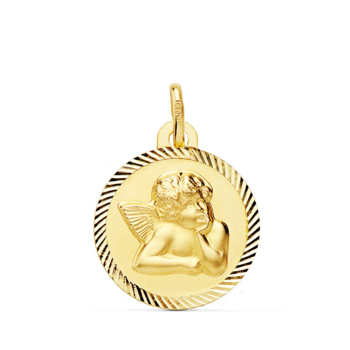 Medalla Redonda Angelito Burlon Cerco Tallado 16 mm de oro amarillo 9K