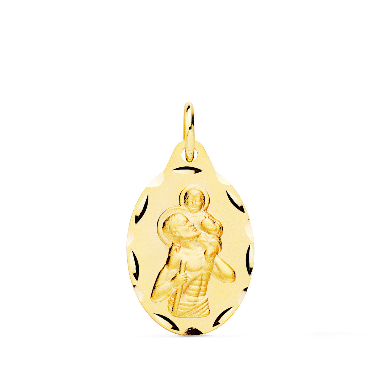Medalla San Cristobal Oval Tallado 20 x 13 mm de oro amarillo 9K