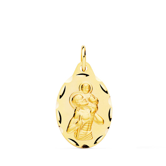 Medalla San Cristobal Oval Tallado 20 x 13 mm de oro amarillo 9K