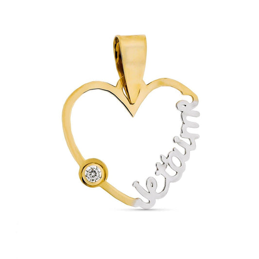9K COLGANTE ORO BICOLOR CORAZÓN JE T´AIME. MEDIDA: 15 X 16 MM