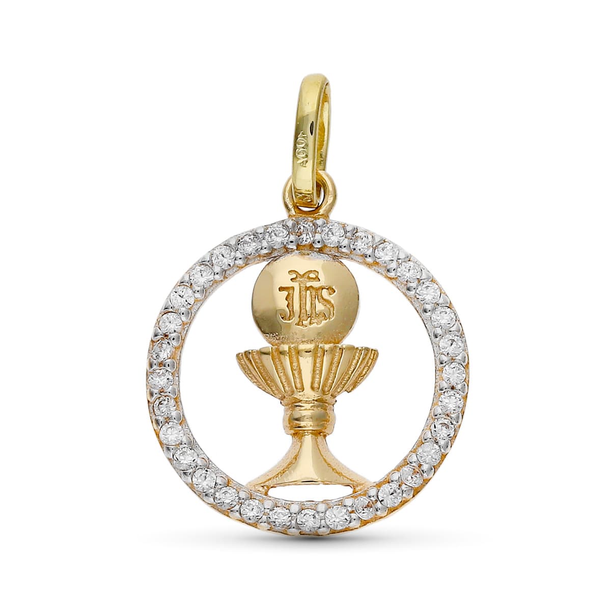 9K COLGANTE OOR BICOLOR CALIZ COMUNION 16 MM