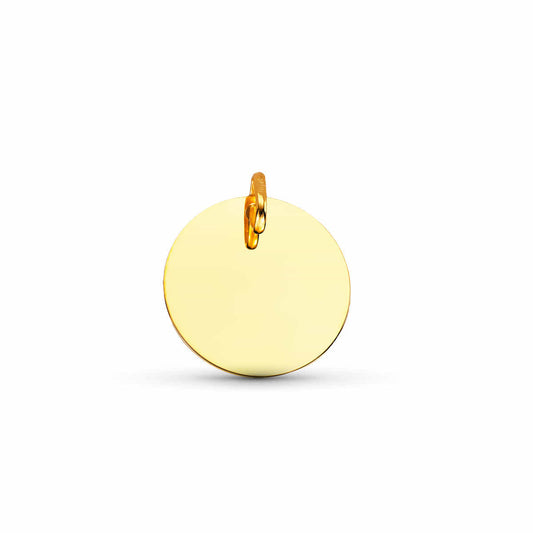 Colgante Disco Redondo Liso en Brillo. diámetro: 18 mm de oro amarillo 9K