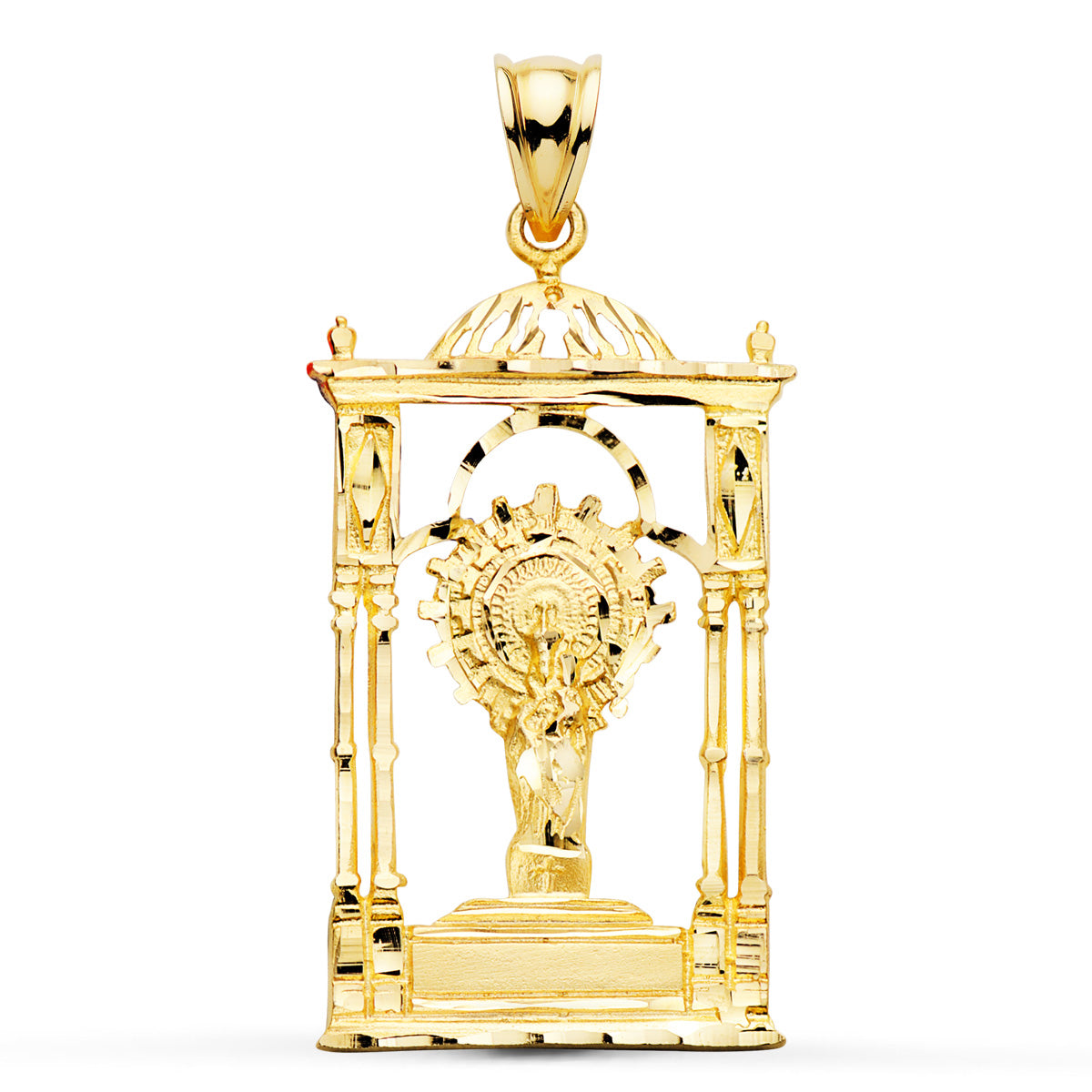 Colgante Virgen del Pilar Palio. 34 x 20 mm de oro amarillo 9K
