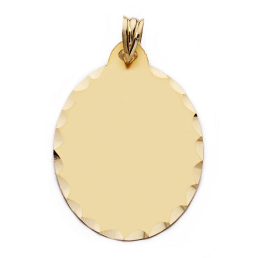 9K PLACA CHAPA OVAL ORO AMARILLO MATE TALLADA 34X23 MM