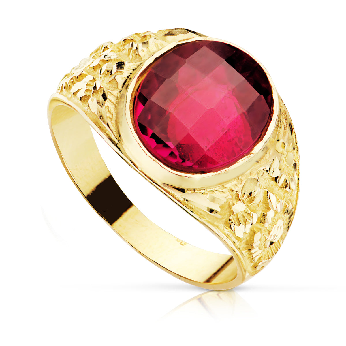 Sello Caballero Tallado Macizo Piedra Spinel Rubí Oval Damero 12 x 10 mm de oro amarillo 18K