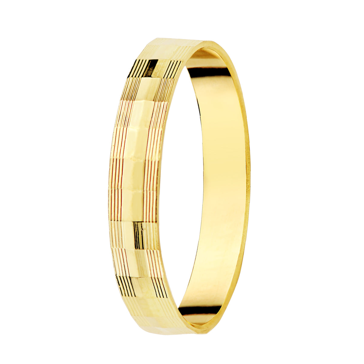 9K ALIANZA ORO AMARILLO TALLADA. ANCHO: 3 MM.