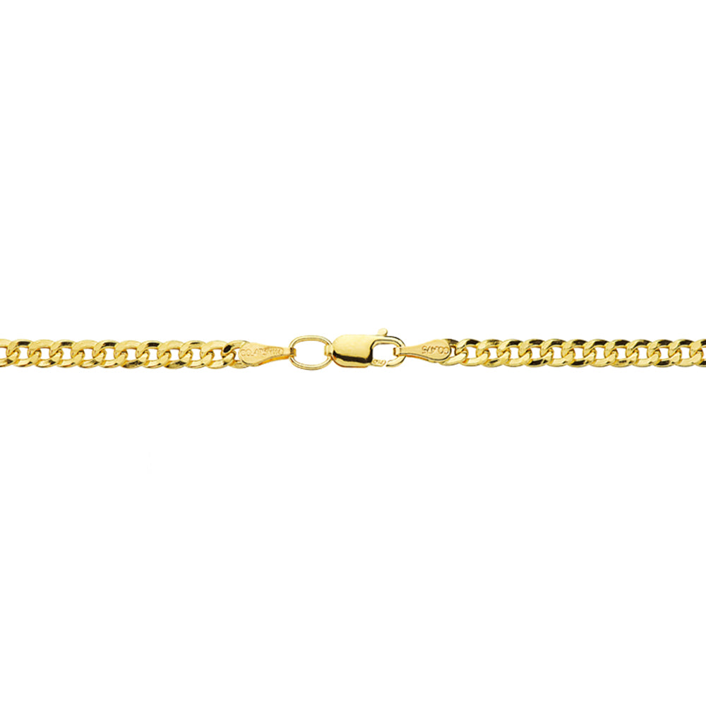Cadena Barbada Hueca. Ancho: 3 mm. Largo: 60 cm de oro amarillo 9K