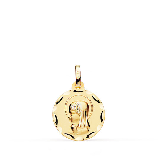 Medalla Virgen Niña Perfil Tallada. Medida: 14 mm de oro amarillo 9K