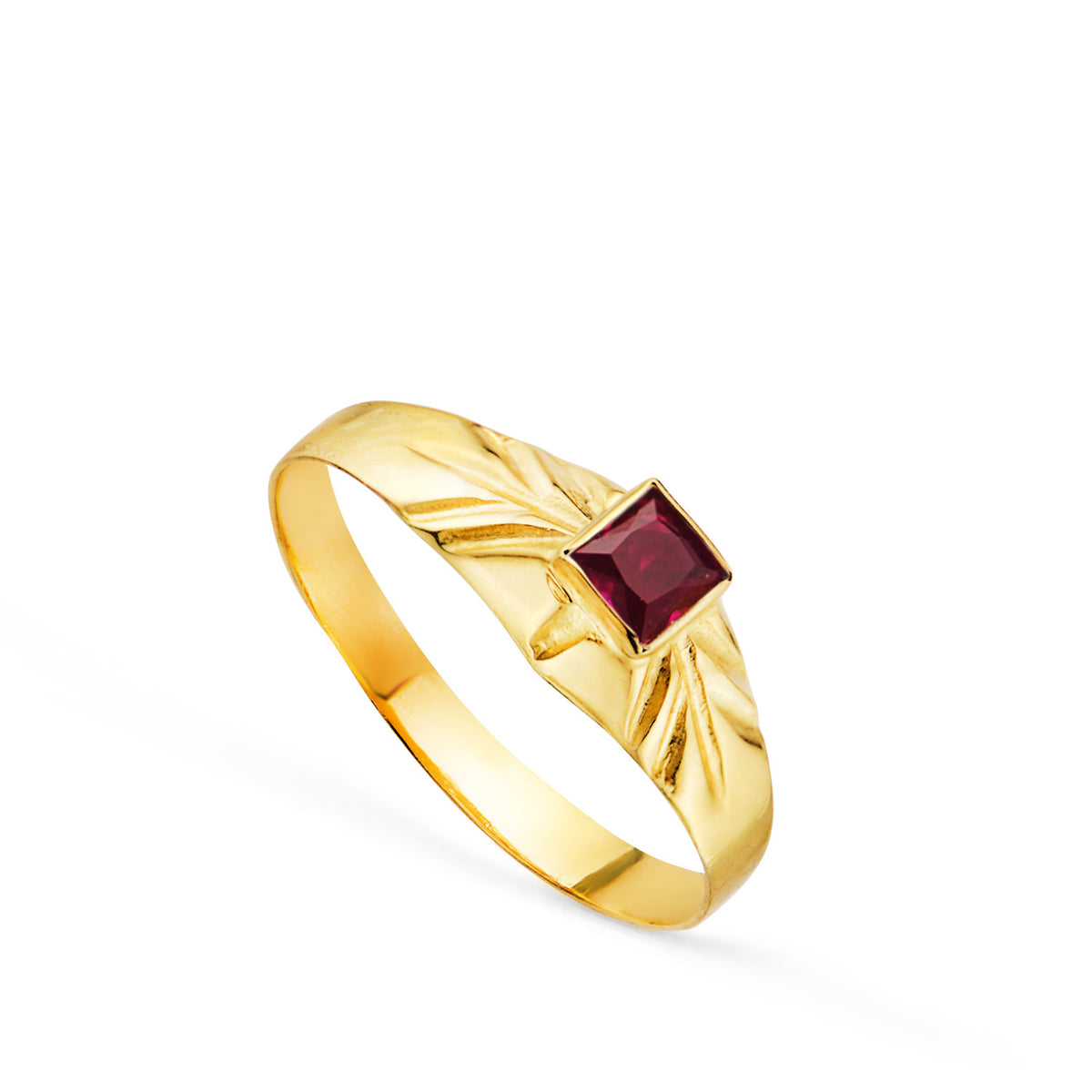 Solitario Pequeño Bebe O Meñique circonita Roja Cuadrada 3mm de oro amarillo 9K