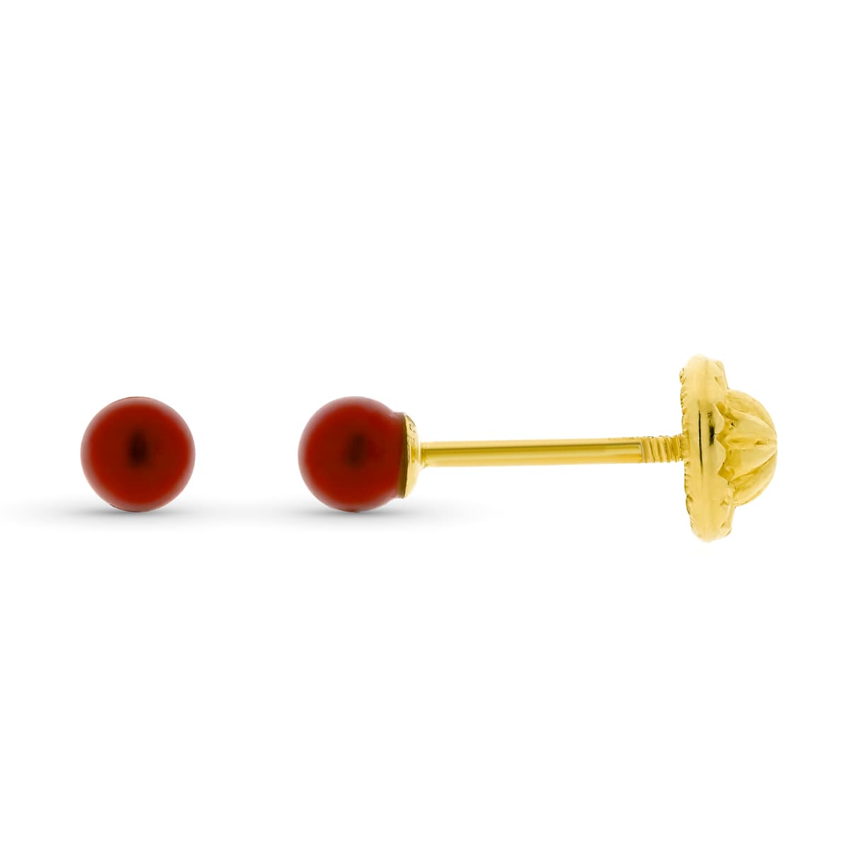 Pendientes Coral 3 mm Cierre Tuerca de oro amarillo 9K