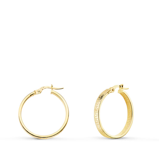 9K PENDIENTES ARO HUECOS CON GRECA 23 MM TUBO RECTANGULAR 23 MM X 4MM