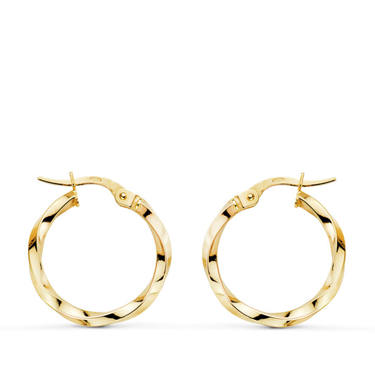 9K PENDIENTES AROS ORO AMARILLO RELIADOS HUECOS. MEDIDA: 15 X 2,5 MM. CIERRE HIPPIE