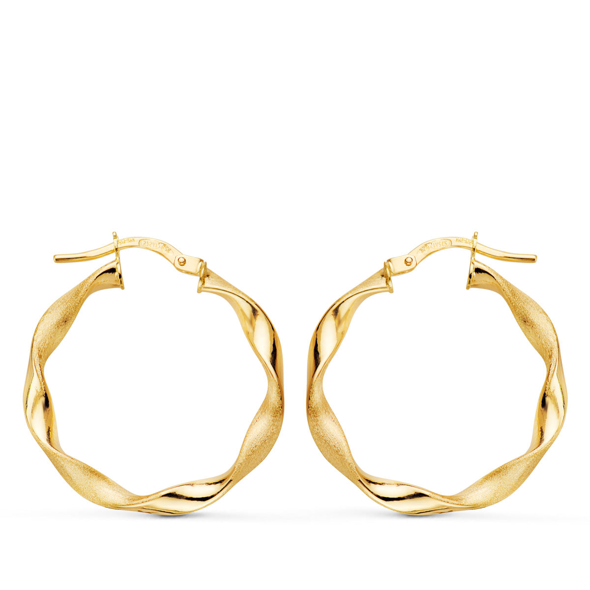 9K AROS ORO AMARILLO HUECOS RETORCIDOS MATE Y BRILLO 24X2.5 MM