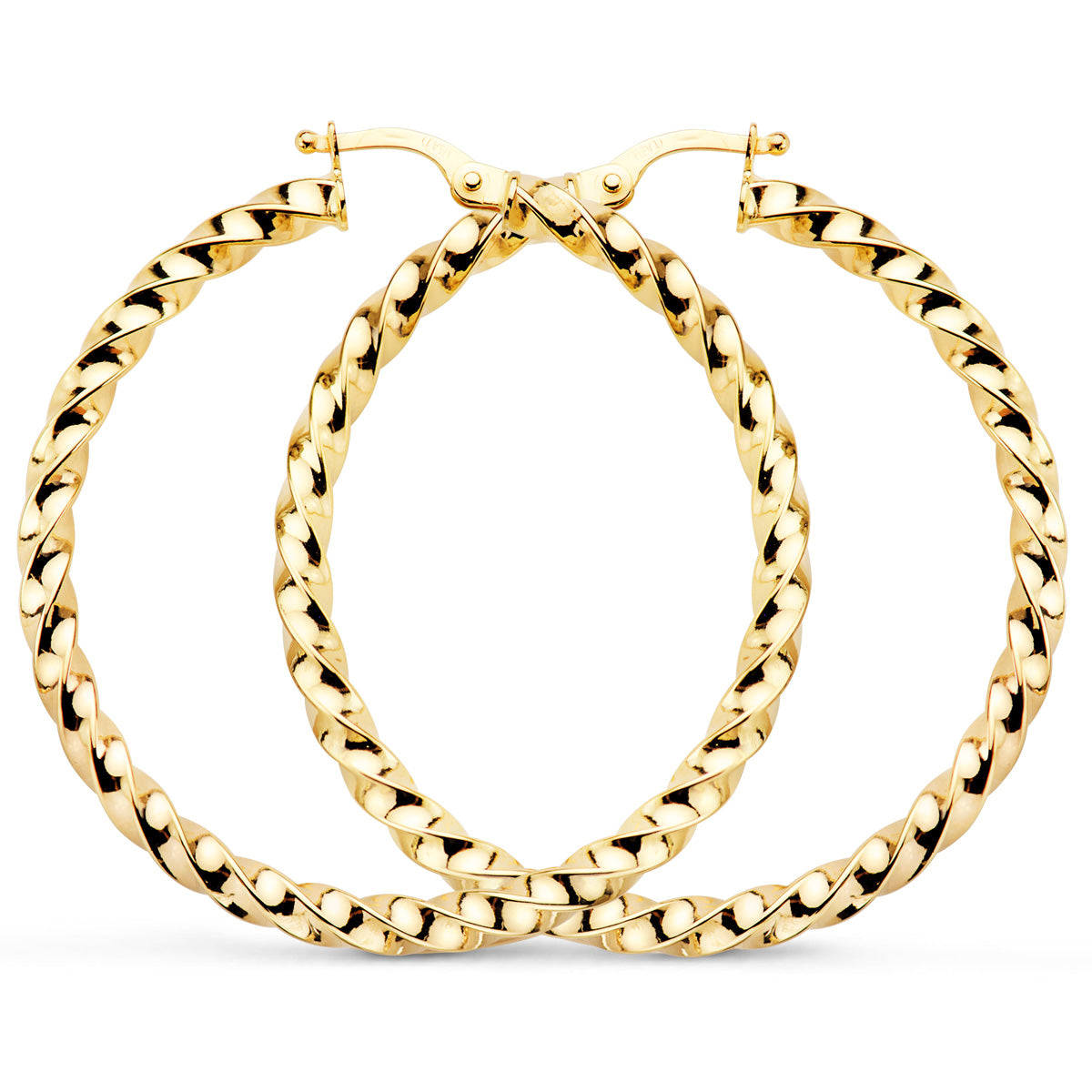 Aros Huecos Reliados Brillo 41 x 3 mm de oro amarillo 9K