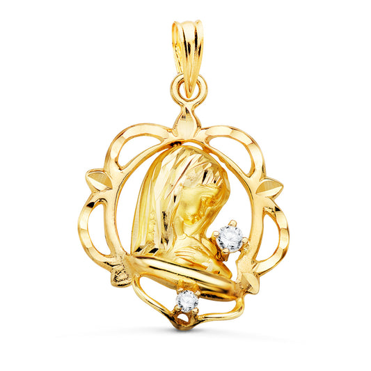 Medalla Virgen Niña Cerco con Circonita 21 x 19 mm de oro amarillo 9K