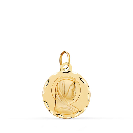 9K MEDALLA ORO AMARILLO MARIA FRANCESA TALLADA Y MATIZADA. MEDIDA: 16 MM