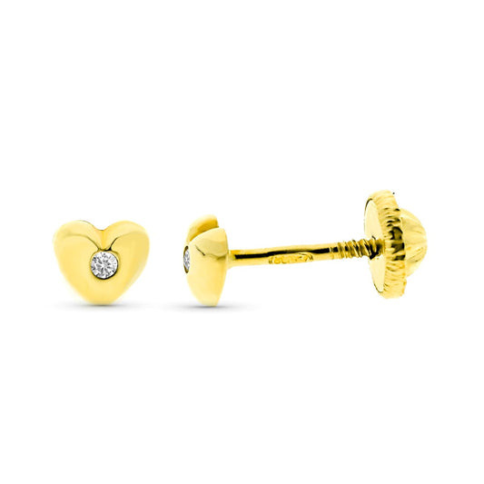 Pendientes Corazon Diamantes 0,016 Cts Si-h 4 mm Tuerca de oro amarillo 9K