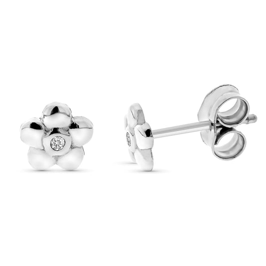 Pendientes Flor Diamantes 0,016 Cts Si-h 5 mm presión de oro blanco 9K