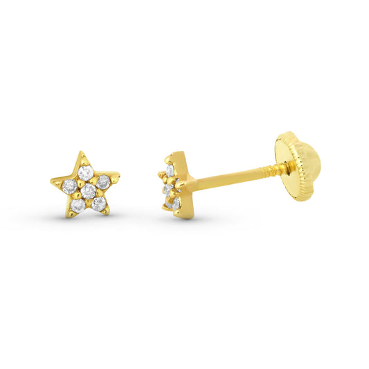 Pendientes Estrella Diamantes 0,06 Qtes Cierre Tuerca de oro amarillo 9K