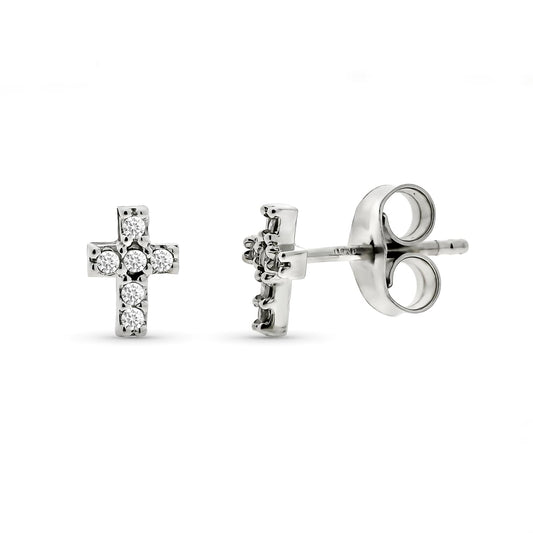 Pendientes Cruz Diamantes 0,06 Cts Si-h 6 x 4 mm presión de oro blanco 9K