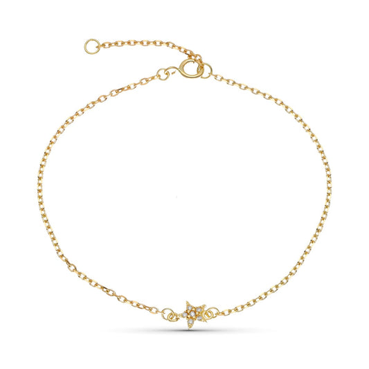 9K PULSERA ORO AMARILLO 19CM ESTRELLA LUNA DIAMANTES 0.033 CTS 18CM -16CM