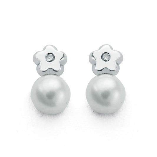 9K PENDIENTES ORO BLANCO DIAMANTES 9X5 MM 0.02 CTS SI-H CIERRE TUERCA