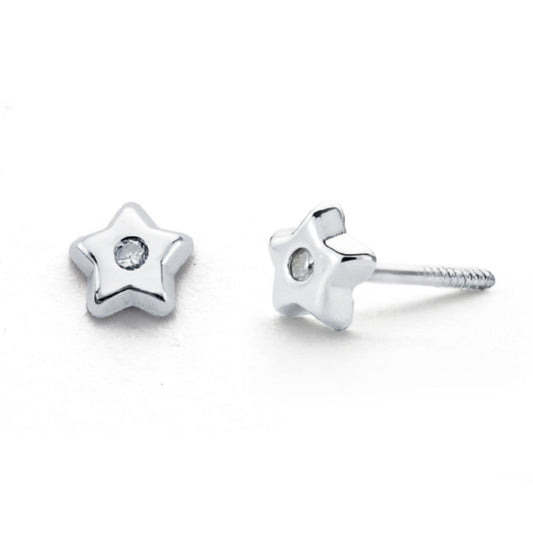 Pendientes Diamantes 0.02cts Tuerca Si-h de oro blanco 9K