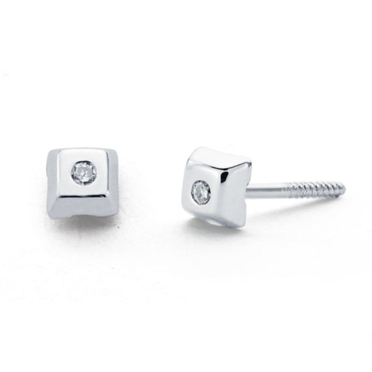Pendientes Diamantes 0.02cts Tuerca Si-h de oro blanco 9K