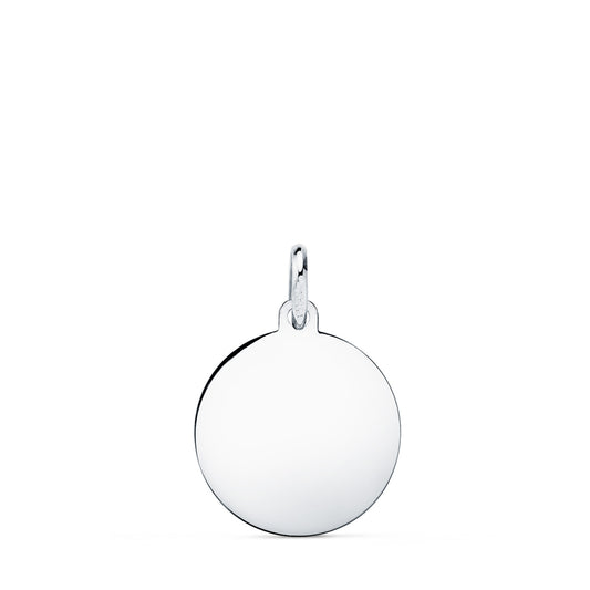 9K COLGANTE ORO BLANCO DISCO PARA GRABAR EN BRILLO 16 MM