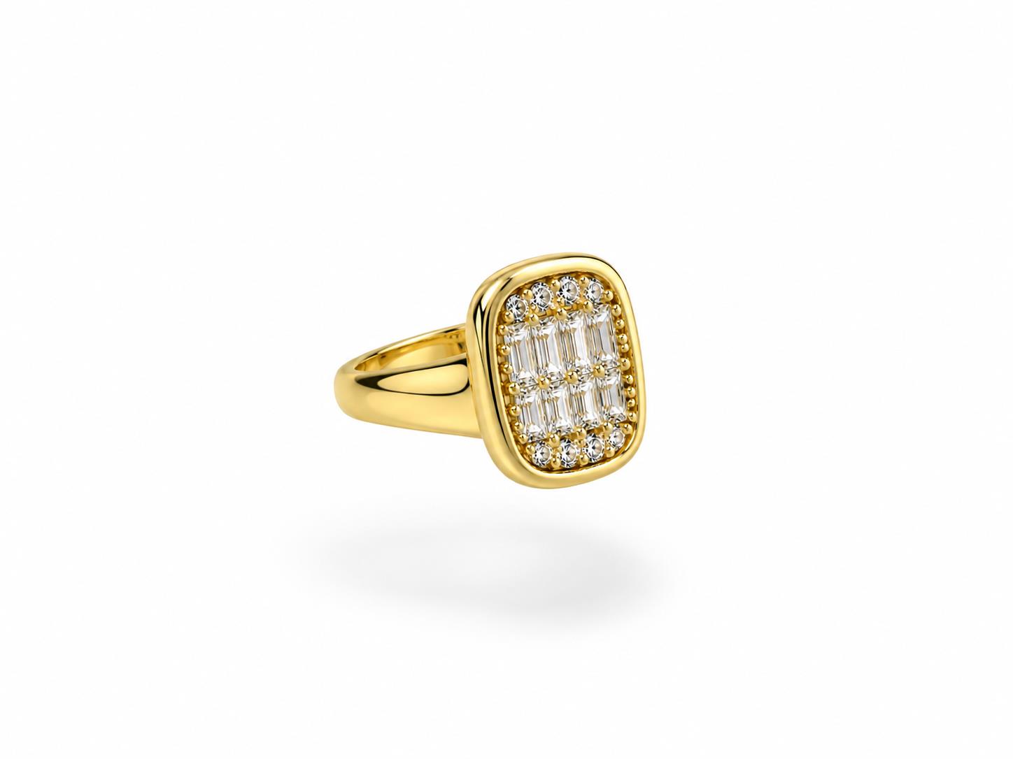 Anillo sello brillo de aleación de metales con baño de oro de 14 quilates - Joyería Zafir