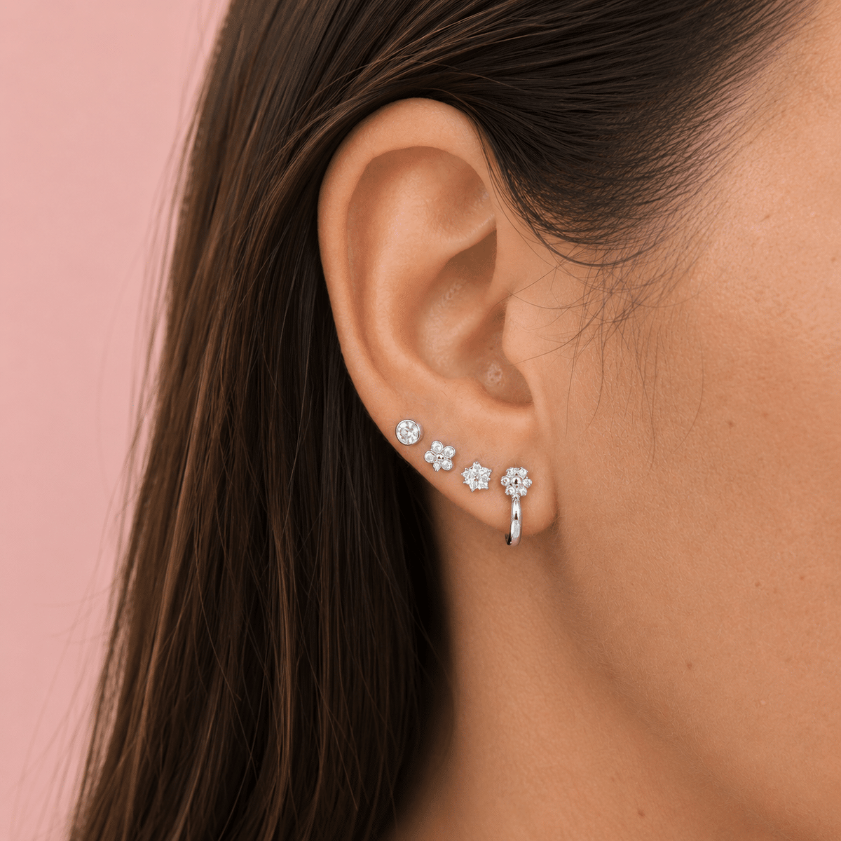 Pendientes aritos flor de plata de ley - imagen adicional - Joyería Zafir