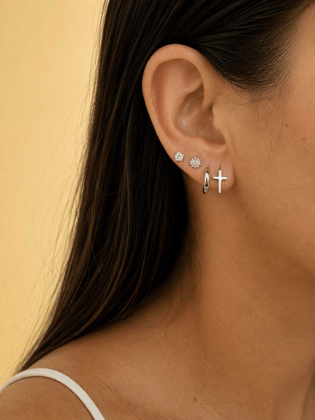 Pendientes cruz arito de plata de ley - imagen adicional - Joyería Zafir