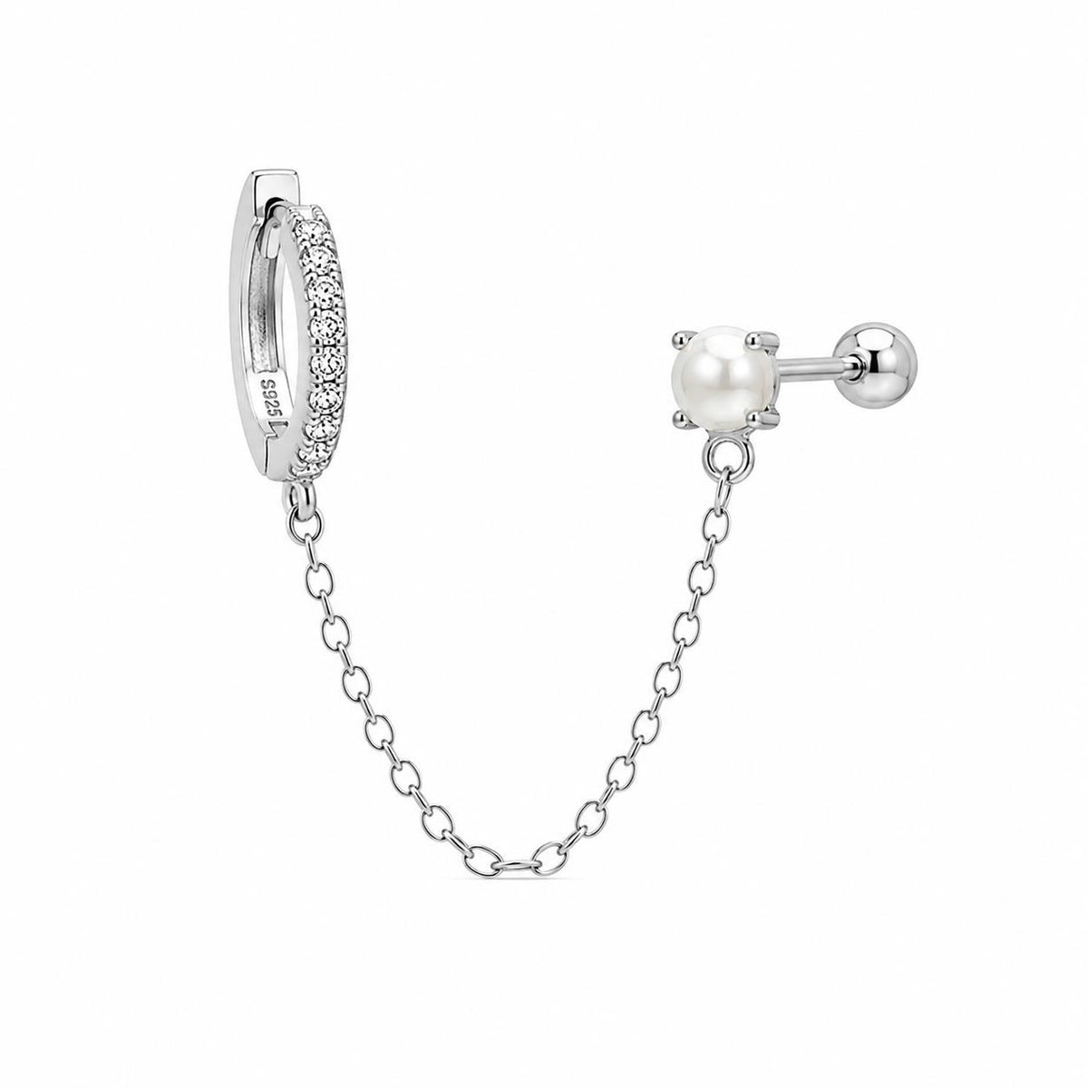 Pendiente cadena perla de plata de ley - Joyería Zafir