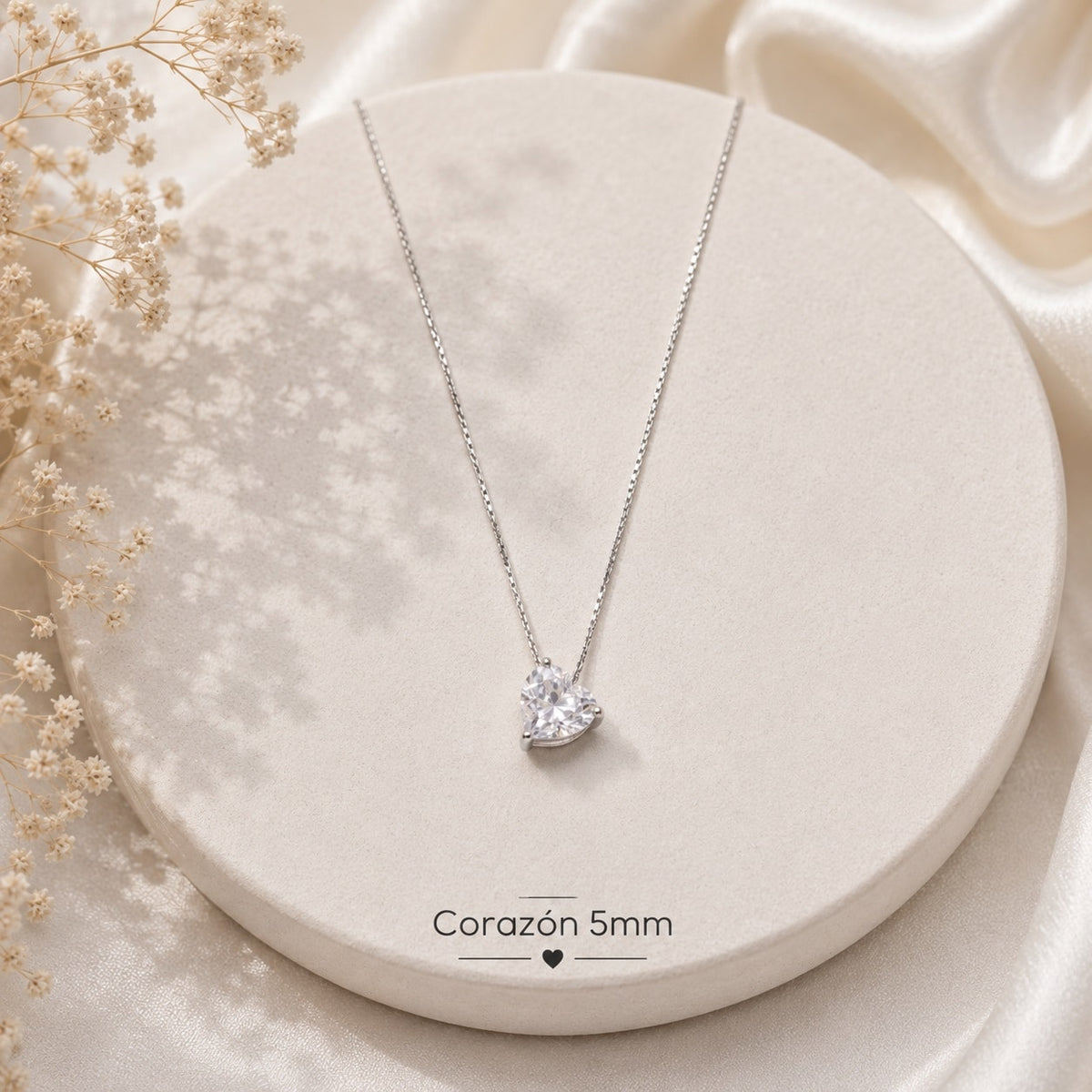 Collar punto de luz corazón 5mm de plata de ley - Joyería Zafir