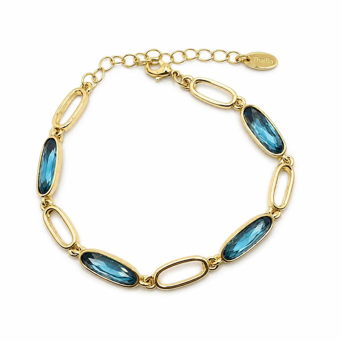 Pulsera baguette azul con baño de oro de 14 quilates - Joyería Zafir