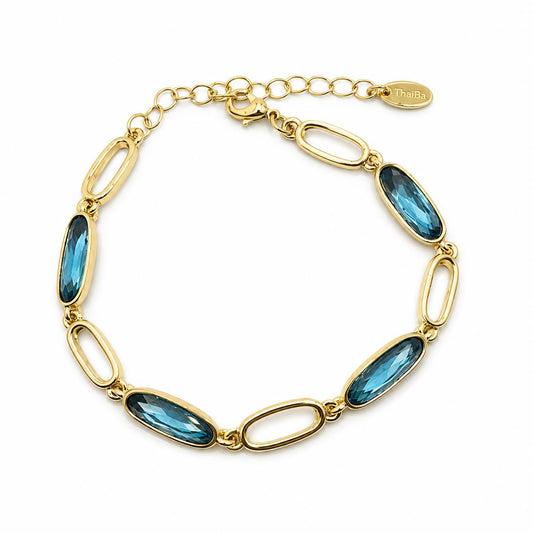 Pulsera baguette azul con baño de oro de 14 quilates - Joyería Zafir