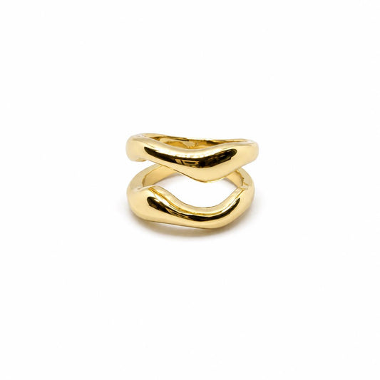 Anillo doble Aura con baño de oro de 14 quilates - Joyería Zafir