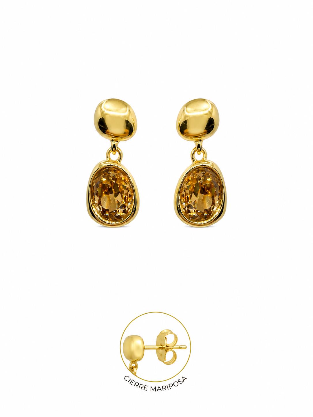 Pendiente terra champan de aleación de metales con baño de oro de 14 quilates - Joyería Zafir