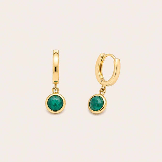 Pendientes Esmeralda de plata de ley con baño de oro de 14 quilates - Joyería Zafir