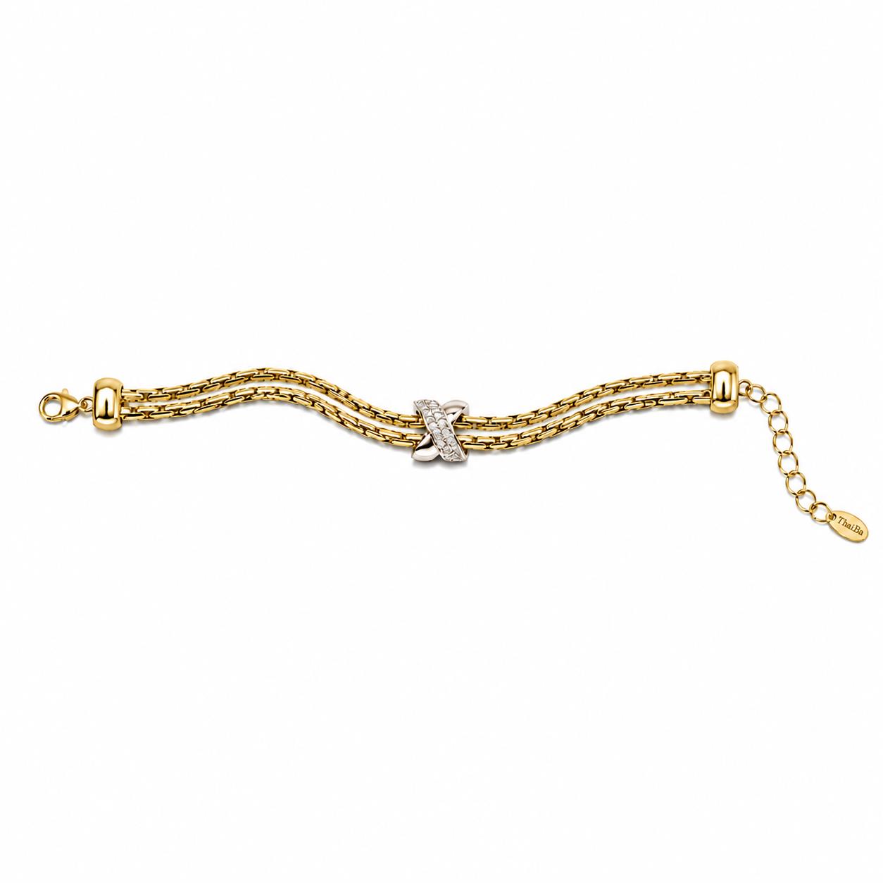 Pulsera x circonita de aleación de metales con baño de oro de 14 quilates - Joyería Zafir
