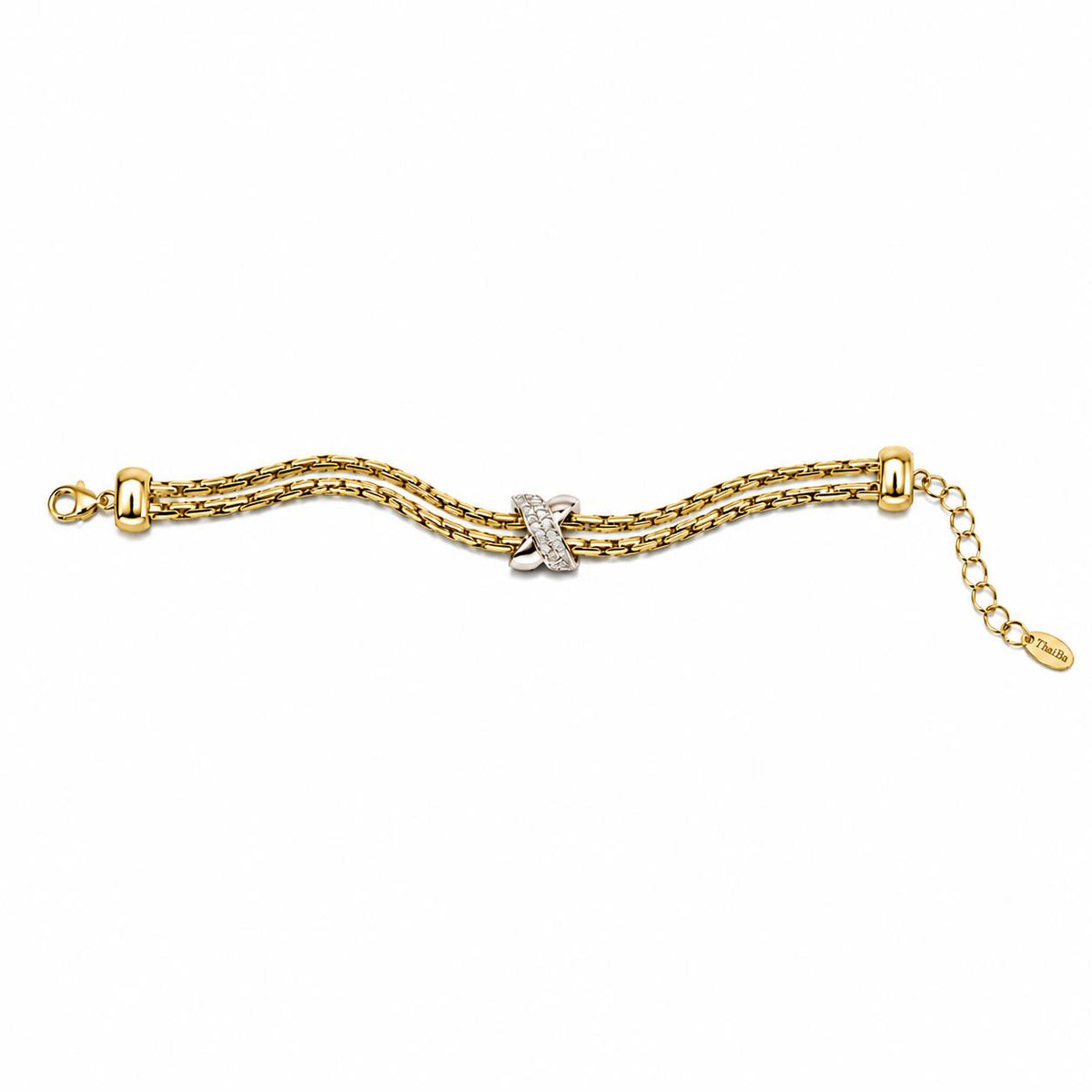 Pulsera x circonita de aleación de metales con baño de oro de 14 quilates - Joyería Zafir