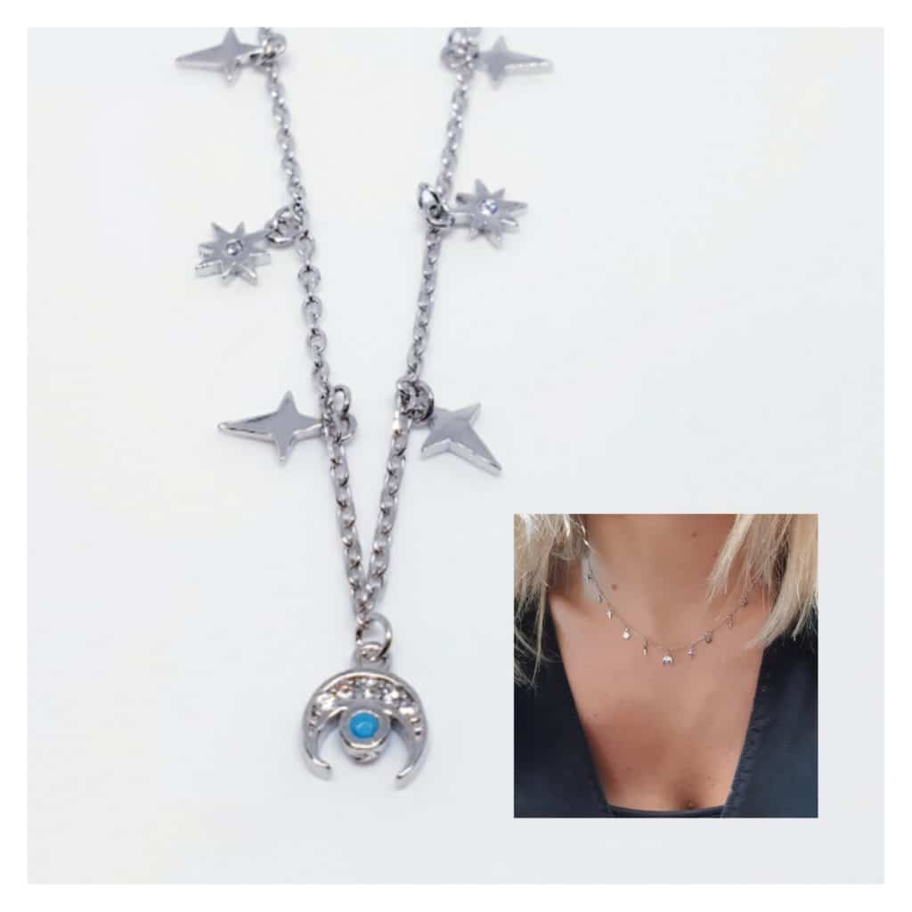 Collar charms luna creciente plata de ley