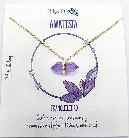 Collar amatista oro prisma