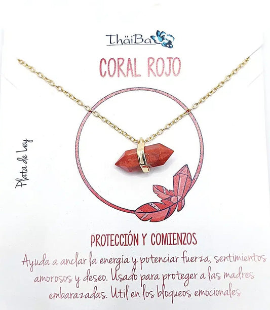 Collar coral rojo oro prisma