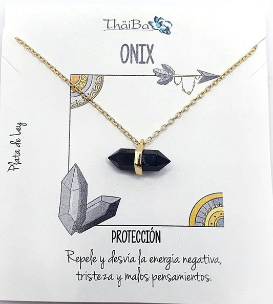 Collar ónix prisma oro