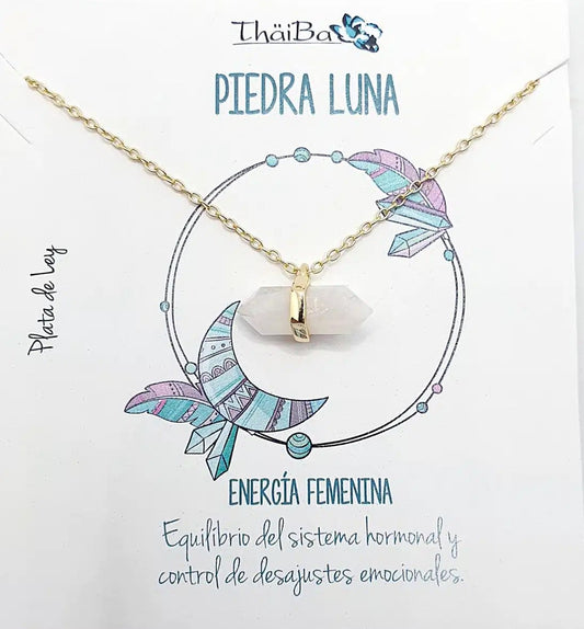 Collar piedra luna oro prisma